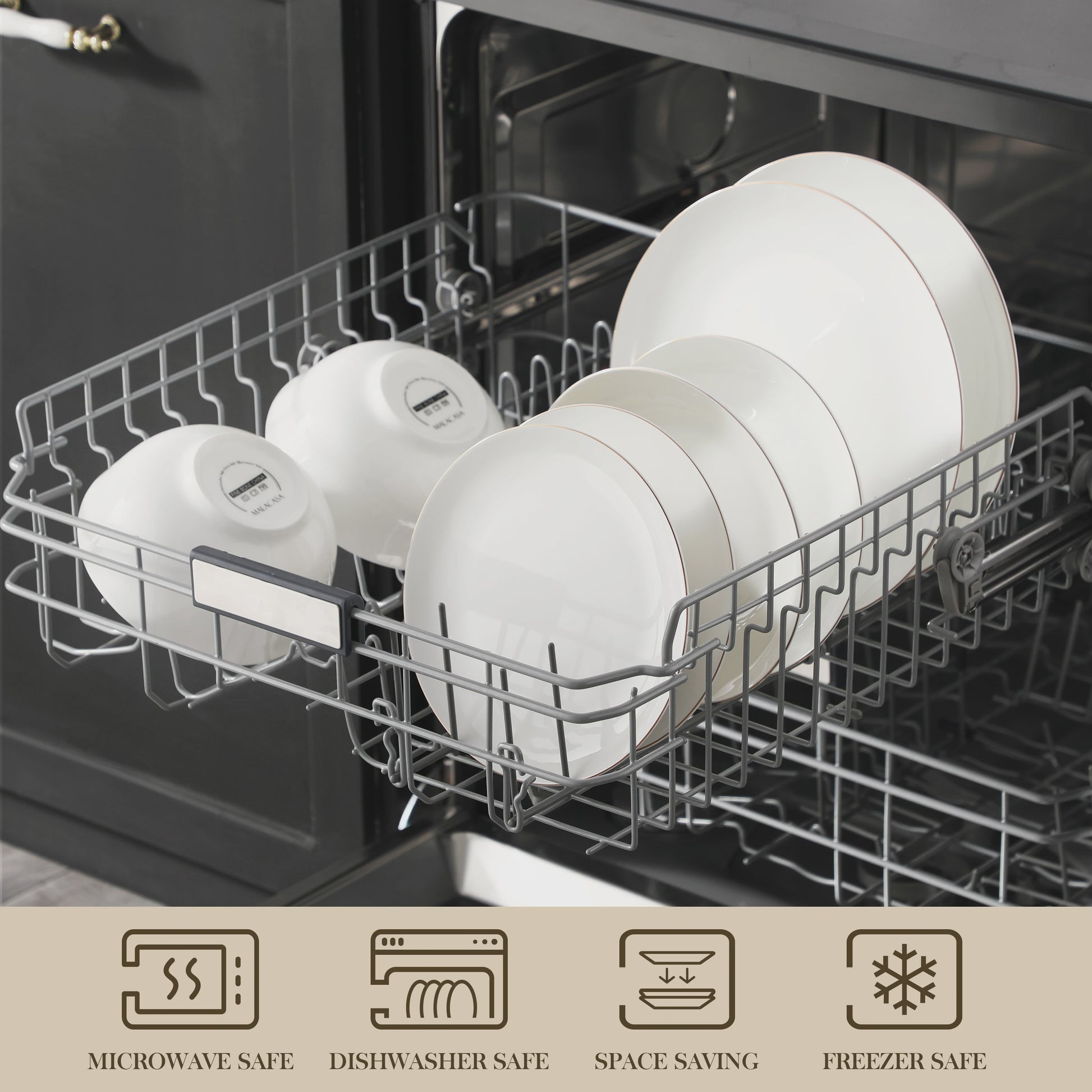 MALACASA Nordic 32-delig Wit Bone China Servies met Gouden Rand