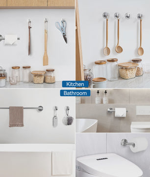 60cm Wandrek met Toiletrolhouder en 4 Haken - Complete RVS Badkamer Set