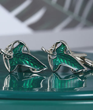 Elegante Manchetknopen met Groen Elf Blad Design - Unisex Klassiek & Stijlvol