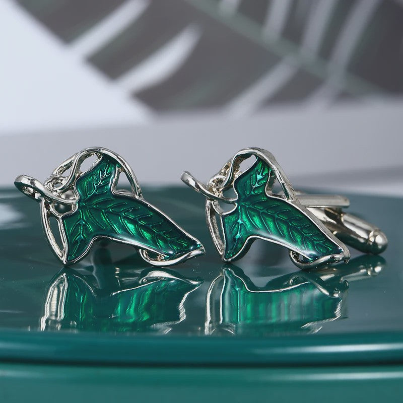 Elegante Manchetknopen met Groen Elf Blad Design - Unisex Klassiek & Stijlvol