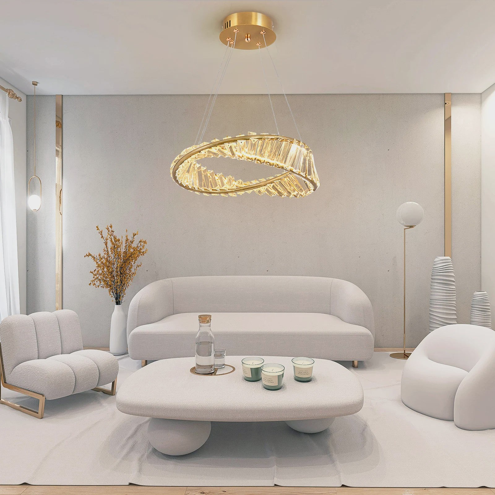 Gouden Kristallen Plafondlamp - Moderne LED Hanglamp voor Woonkamer