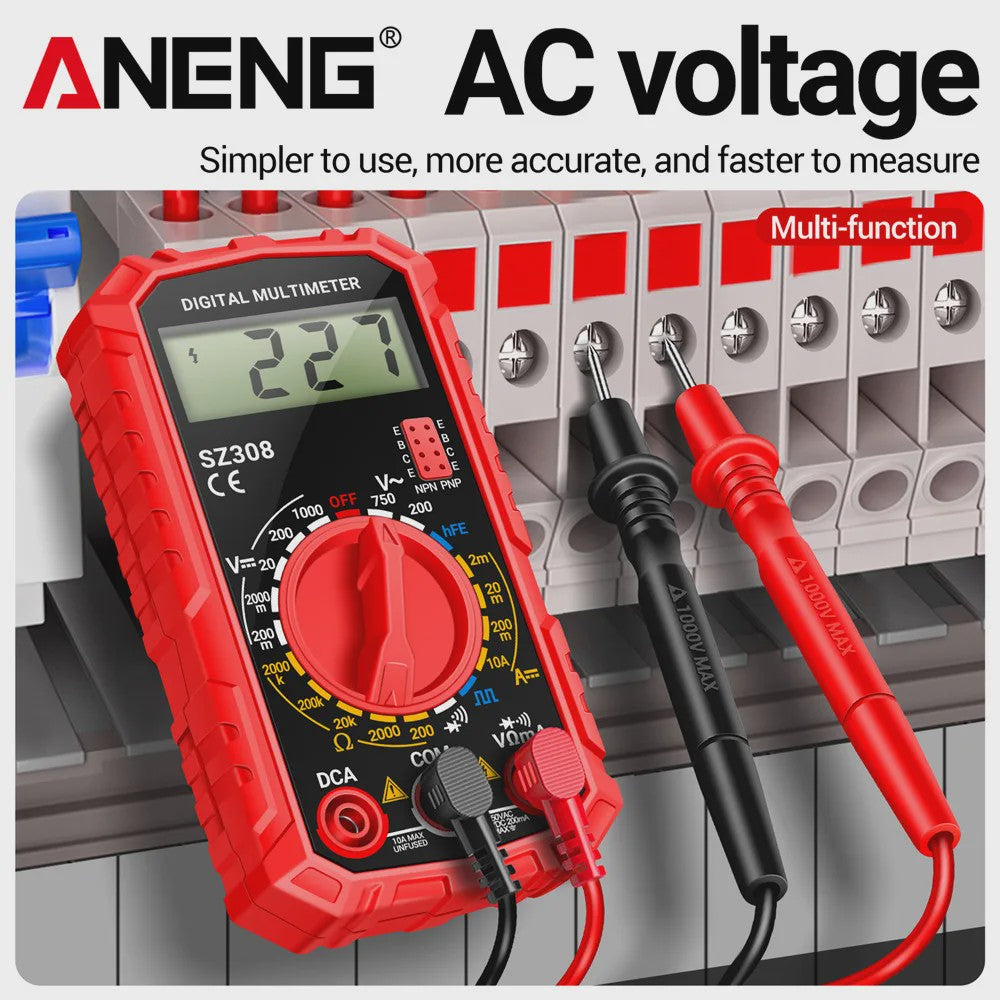 ANENG SZ308 Digitale Multimeter: AC/DC Metingen, Weerstand, LCD Scherm & Vierkante Golf Test