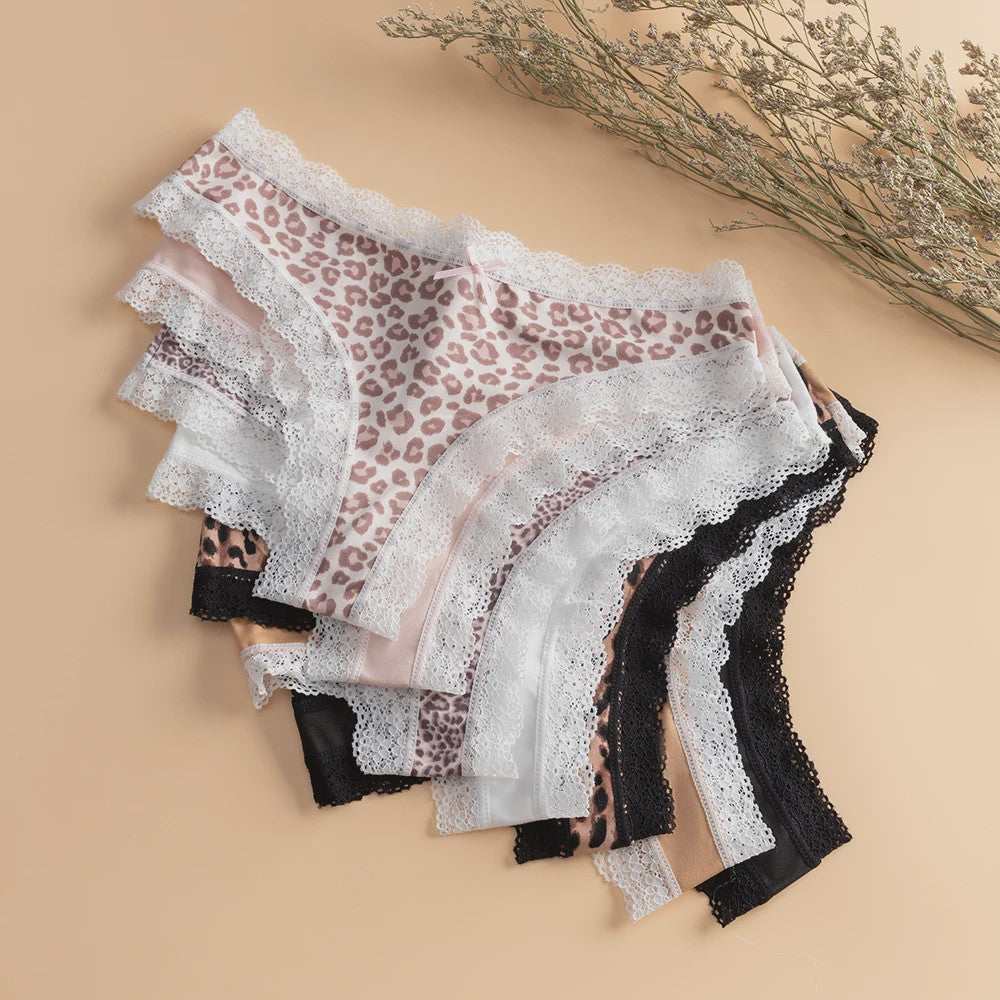 Dames Kant & Luipaardprint Thong Panties - Sexy, Ademend & Comfortabel Ondergoed