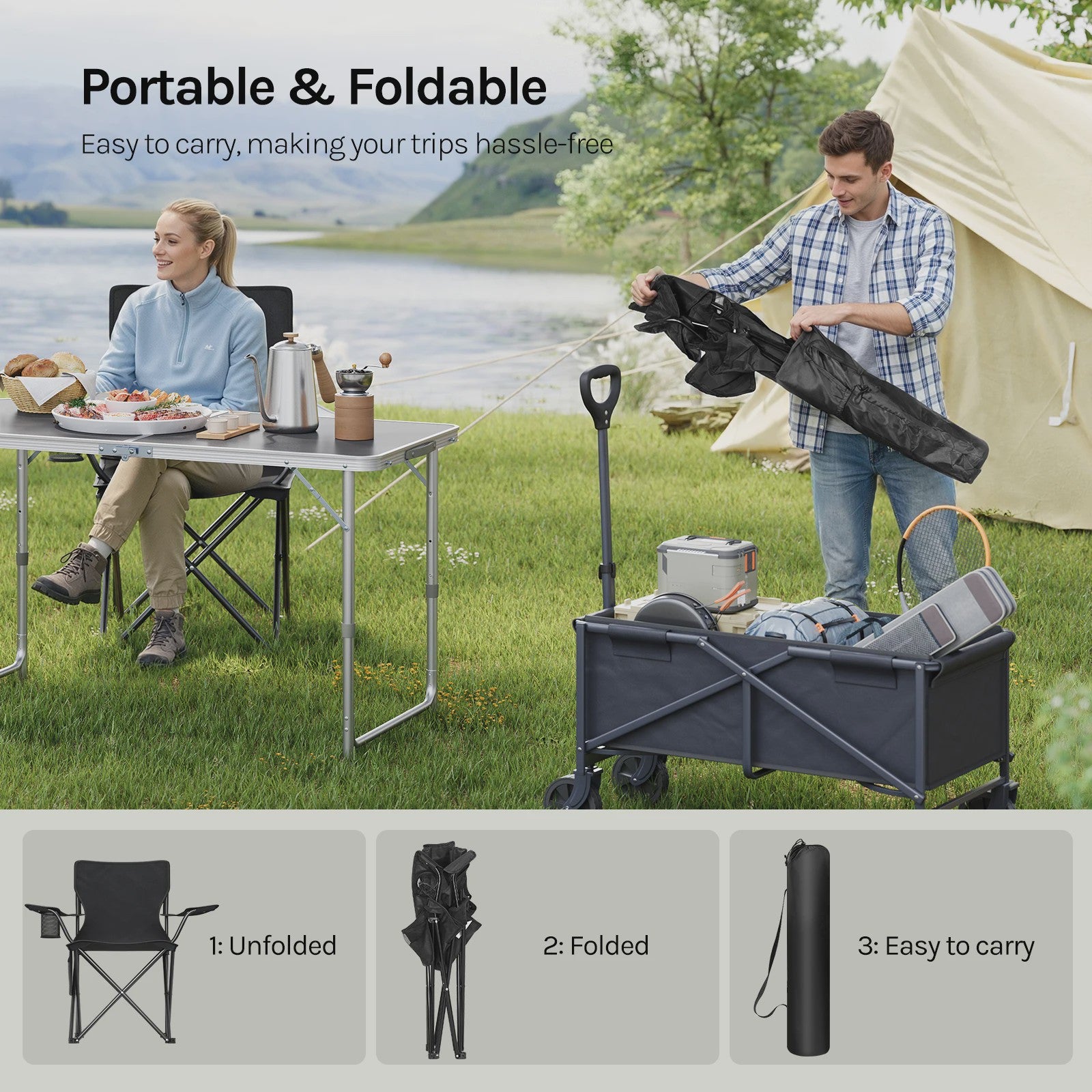 Set van 2 Opvouwbare Campingstoelen met Draagtas en Bekerhouder - Ideaal voor Strand, Camping en Vissen