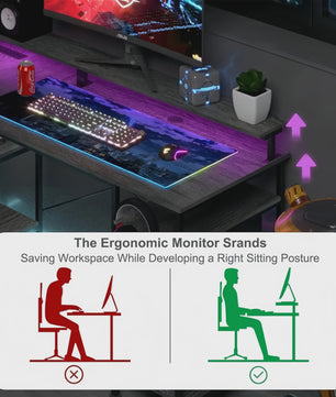 L-vormig Bureau met LED Verlichting, Stopcontacten en USB-poorten - Modern Grijs Design