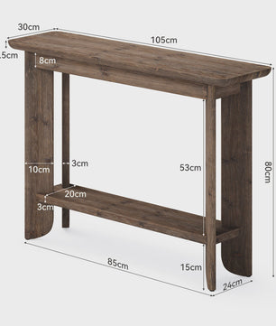 Massief Houten Console Tafel met 2 Lagen - Stijlvolle Sofa Tafel voor Hal of Woonkamer (Walnootkleur) - 105cm
