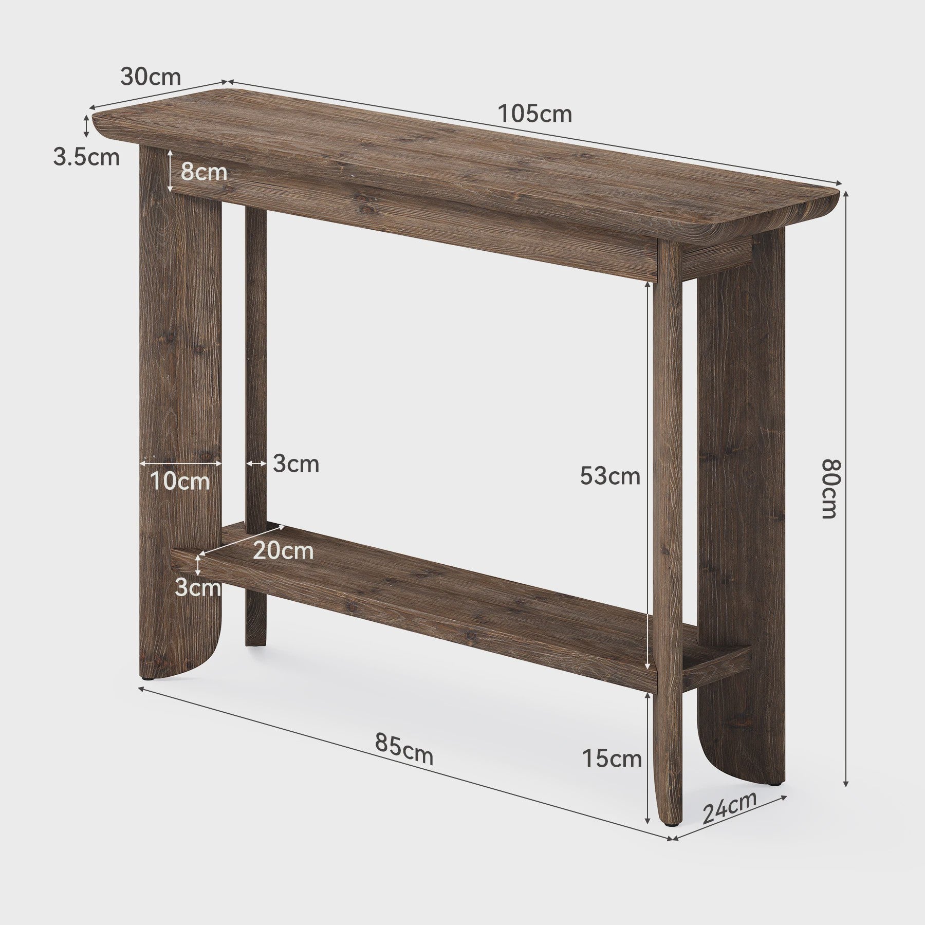 Massief Houten Console Tafel met 2 Lagen - Stijlvolle Sofa Tafel voor Hal of Woonkamer (Walnootkleur) - 105cm