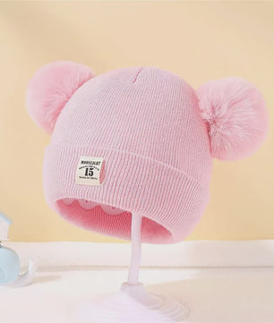 Warme Gebreide Babymuts met Dubbele Pompon - Winter Muts voor Jongens en Meisjes