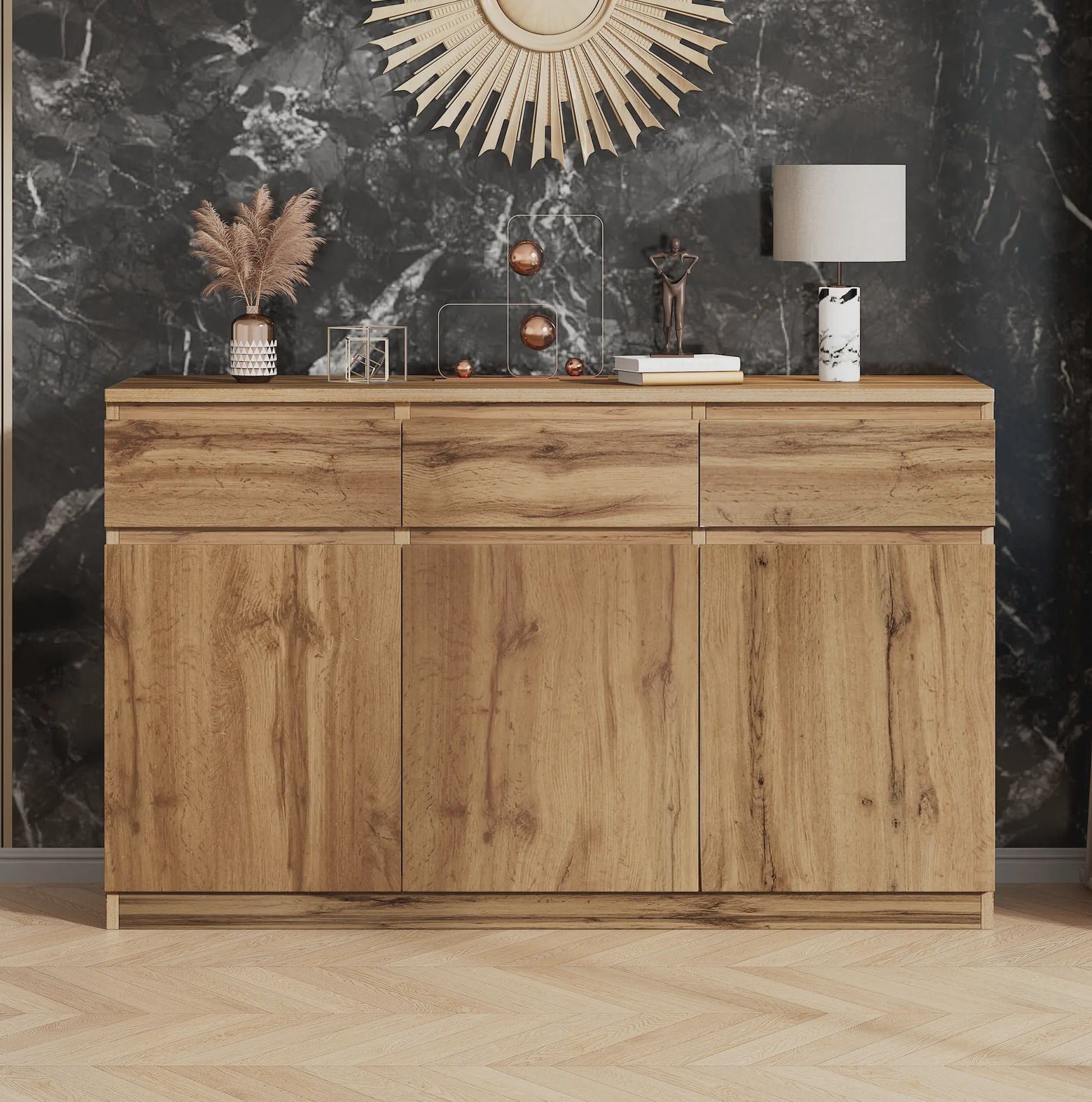 Houten Sideboard met 3 Deuren en 3 Lades - 135x40x81 cm