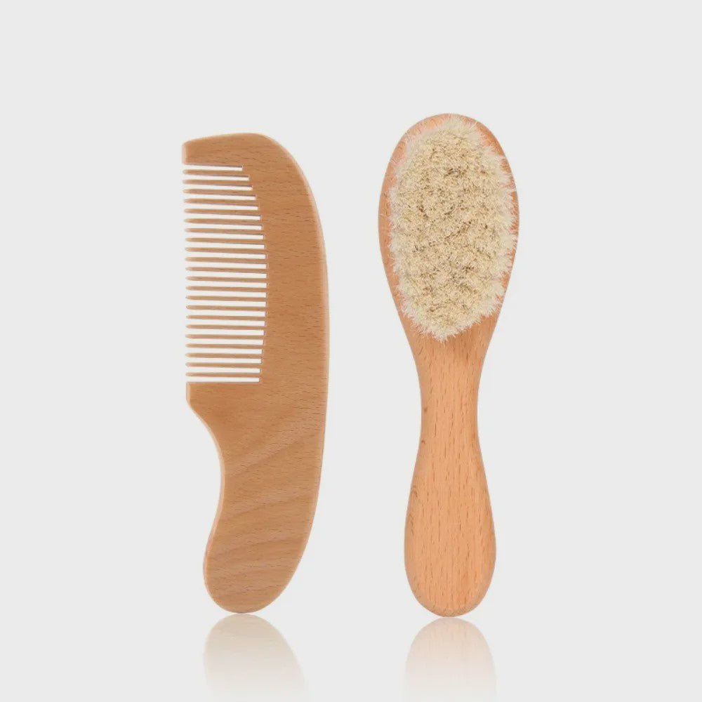 Babyset: Houten Babyborstel en Kam - Zacht voor de Babyhuid