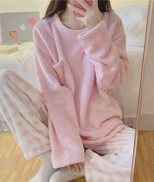 Dames Pyjama Set van Zacht Fleece - Warm & Comfortabel met Plaid Print - Winter Home Suit