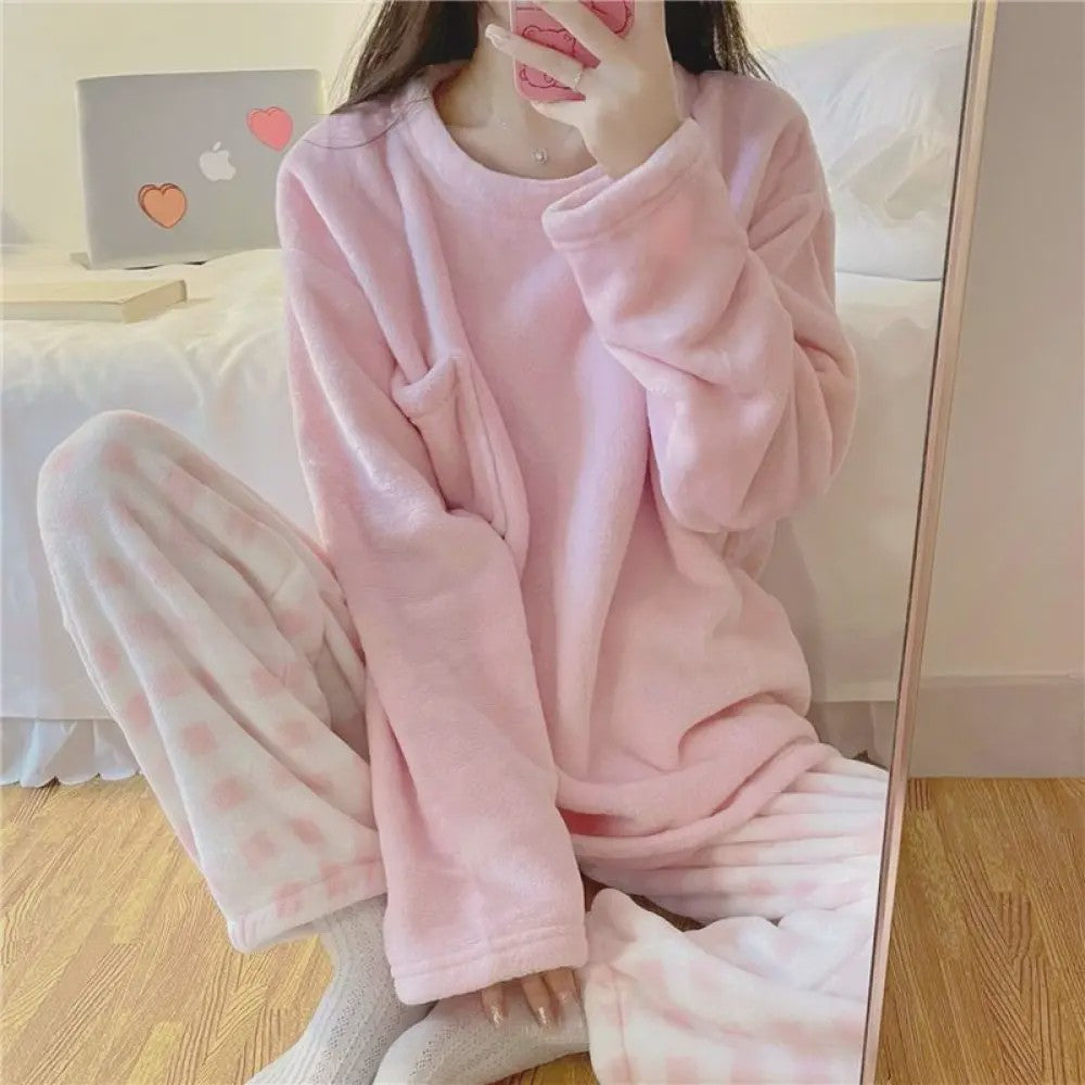 Dames Pyjama Set van Zacht Fleece - Warm & Comfortabel met Plaid Print - Winter Home Suit