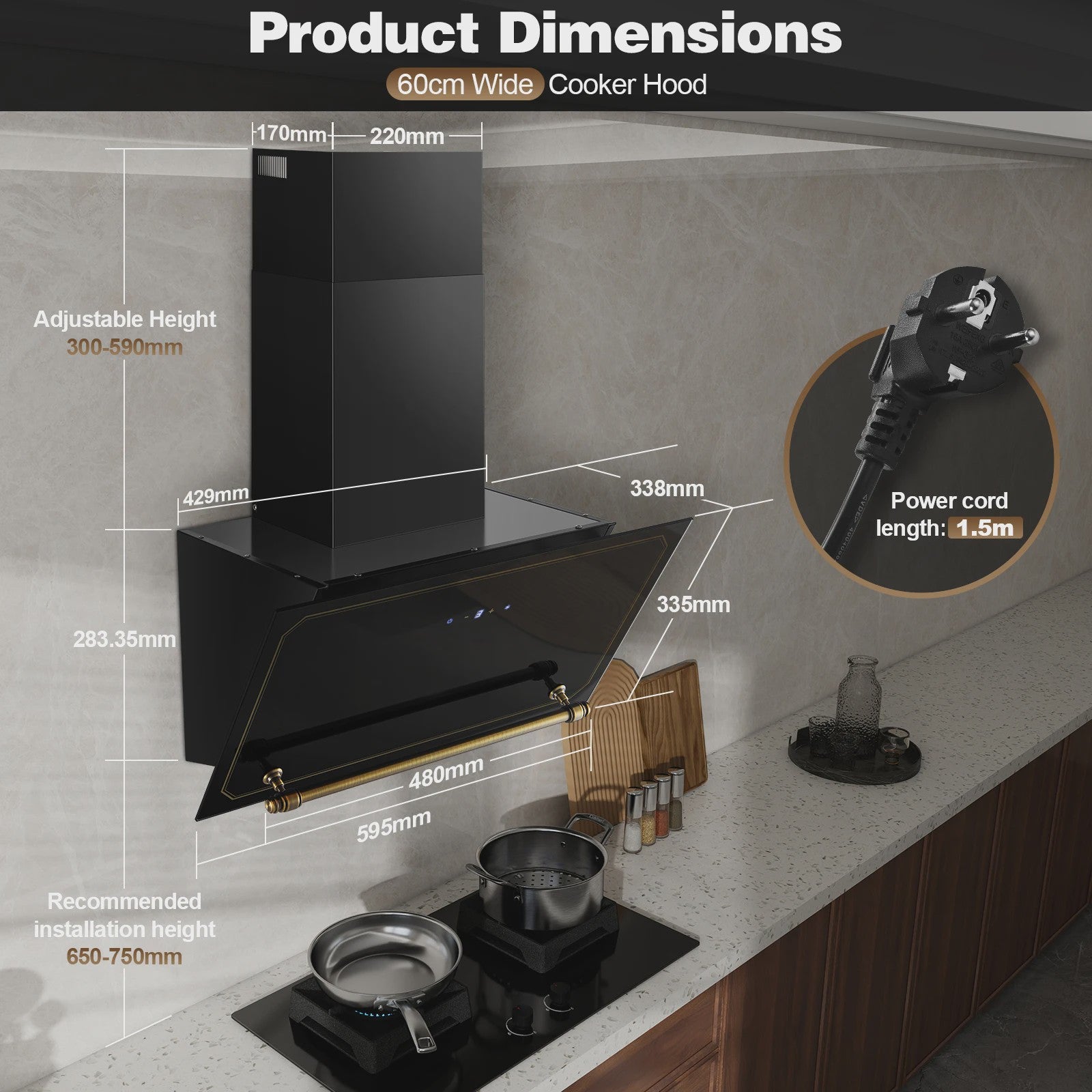 60cm Wandafzuigkap met 400m³/h, A+++ Energie, LED, Dubbel Filtersysteem en Retro Design