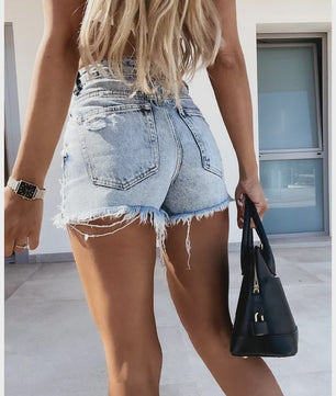 Zomerse Dames Denim Shorts met Ripped Details en Hoge Taille