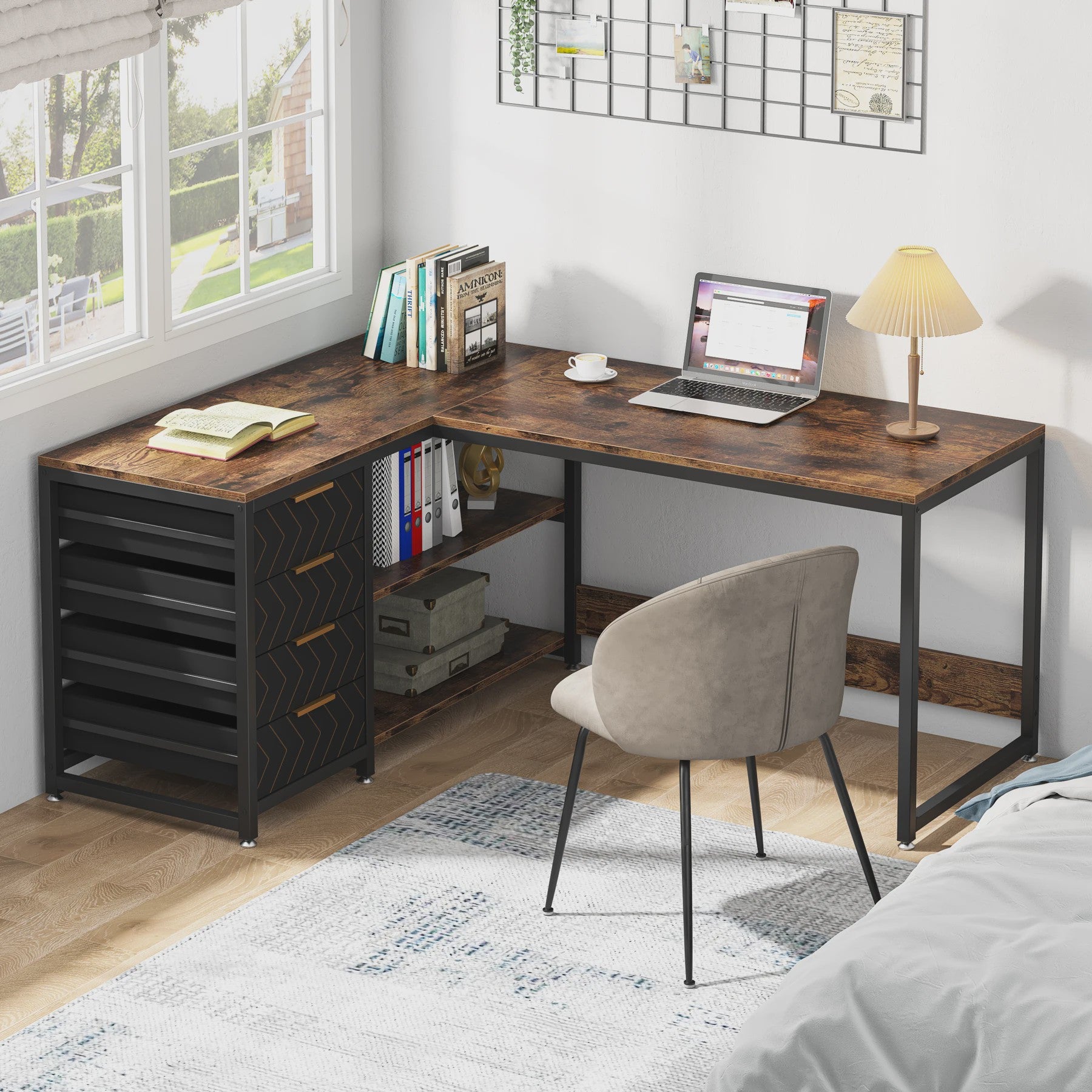 L-vormig Bureau met Opbergruimte en Planken - 150 cm Hoekbureau