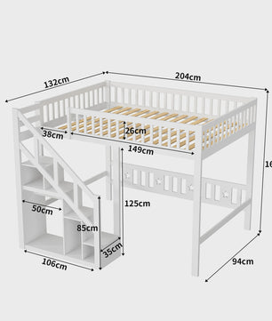 Wit Kinder Hoogslaper met Trap en Opbergkast - 90x200cm - Multifunctioneel Speelbed