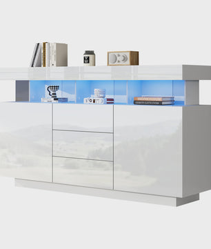 Moderne Dressoir 140cm Hoogglans Wit met LED Verlichting en 16 Kleuren