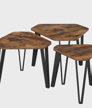 Set van 3 bijzettafels met metalen poten, rustiek design