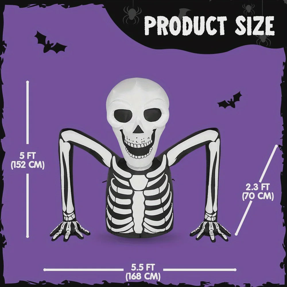 Opblaasbaar Skelet Halloween Decoratie - 5.5 FT Buiten Tuin Versiering met LED Verlichting