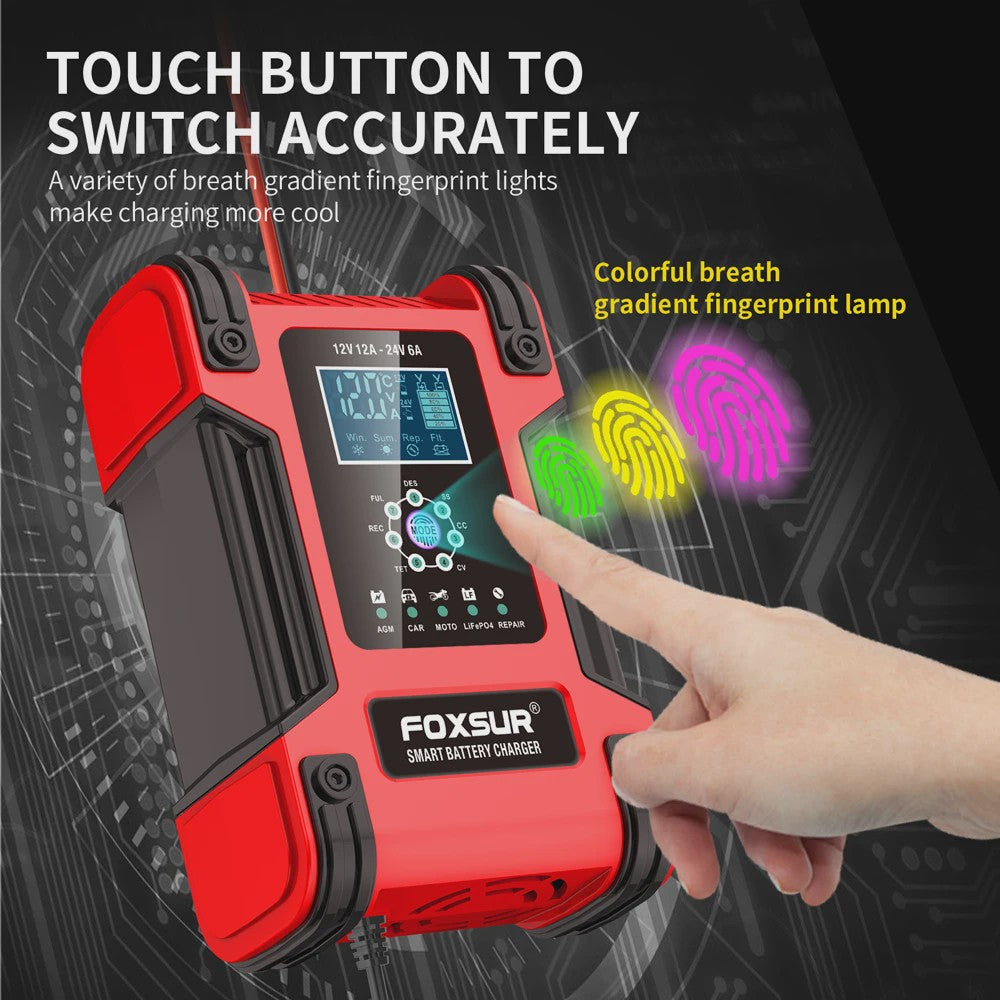 Volautomatische Auto Acculader 12V 12A met Digitaal Display & Puls Onderhoud
