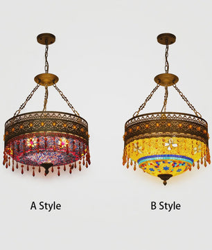Handgemaakte Turkse Mozaïek Hanglamp - Vintage Marokkaanse Kroonluchter met Kleurrijk Glas