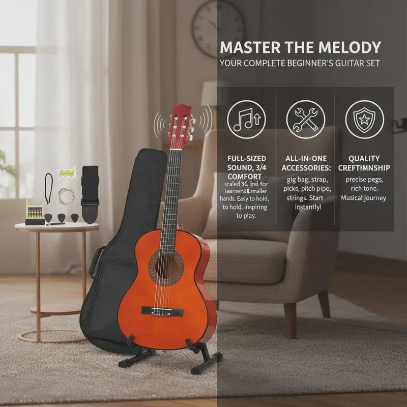 8-delige Klassieke Gitaar Set voor Beginners - 3/4 Maat (36 Inch)