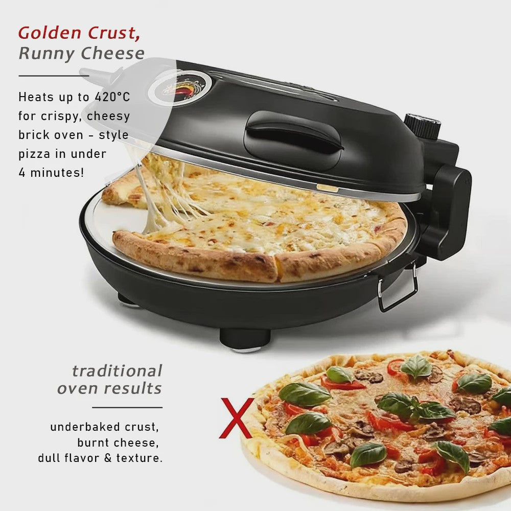 Elektrische Pizzaoven 12 Inch - 1200W met Keramische Steen & Precisie Temperatuurregeling tot 420°C