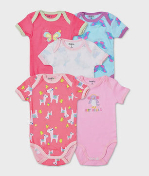 5-Pack Baby Jumpsuits met Korte Mouwen - Zachte Katoen, Leuke Prints (3-24M)