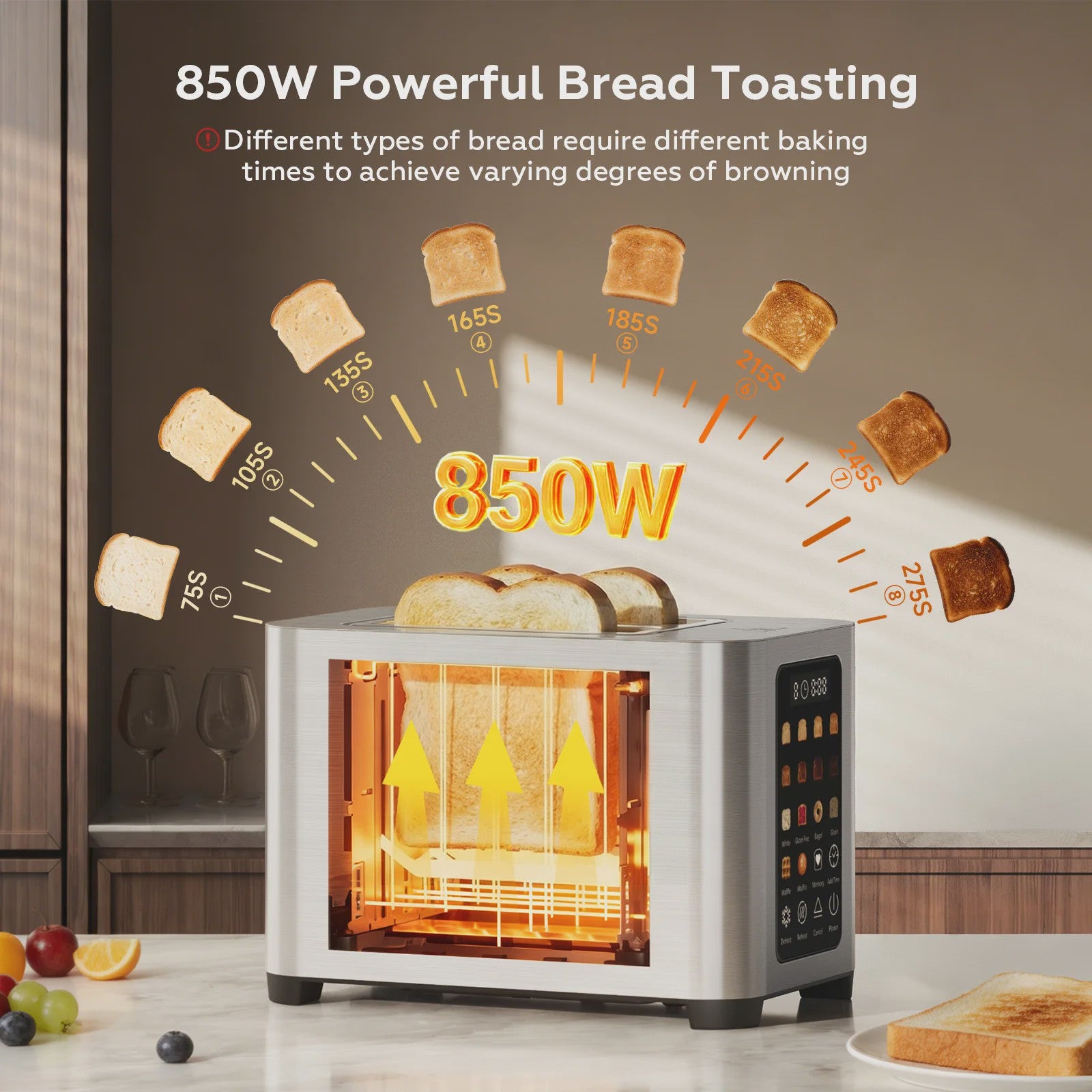 Patbrela Slimme Broodrooster met Broodrek - 2 Slices, Touchscreen & 6 Broodsoorten