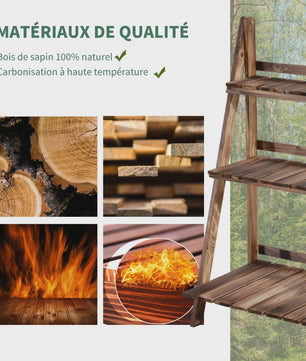 Outsunny Houten Plantenstandaard - Piramidevormig, Opvouwbaar, 3 Niveaus, 60x37x93 cm, Bruin