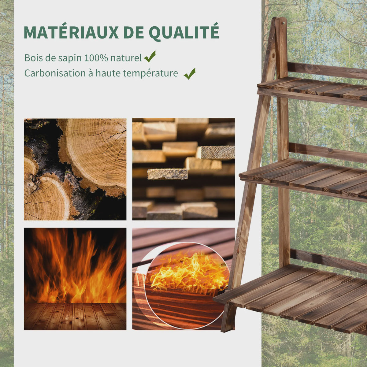 Outsunny Houten Plantenstandaard - Piramidevormig, Opvouwbaar, 3 Niveaus, 60x37x93 cm, Bruin