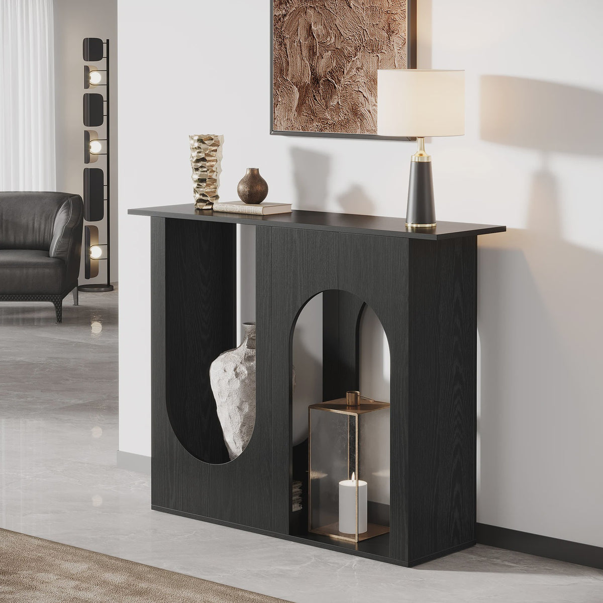 Zwarte Console Tafel met Boogontwerp - 100 cm - Smalle Banktafel voor Hal of Entree