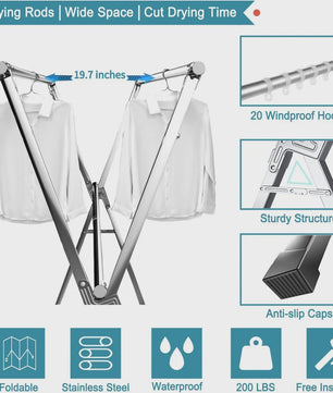XXL RVS Kledingrek Droogrek - Opvouwbaar, Indoor & Outdoor Gebruik