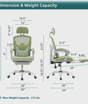 Ergonomische bureaustoel met lendesteun, kantelfunctie en voetensteun