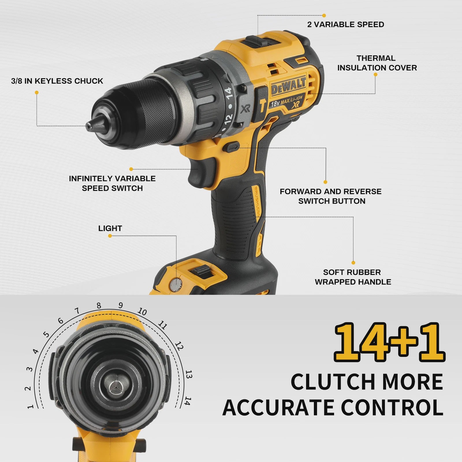 DeWalt DCD796 Accuboormachine 20V Brushless - 2200 RPM, 70Nm, 14+1 Koppeling