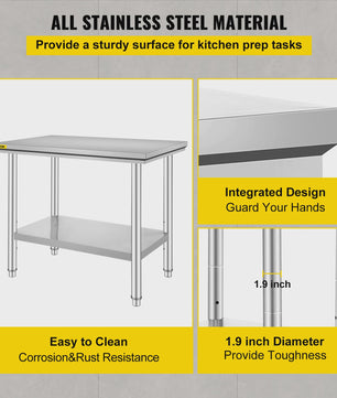 Professionele RVS Werkbank met Onderblad - Ideaal voor Keuken, Horeca & Garage