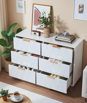 Moderne Witte Ladekast 100x34x73 cm met 6 Lades - Stijlvolle Opbergkast
