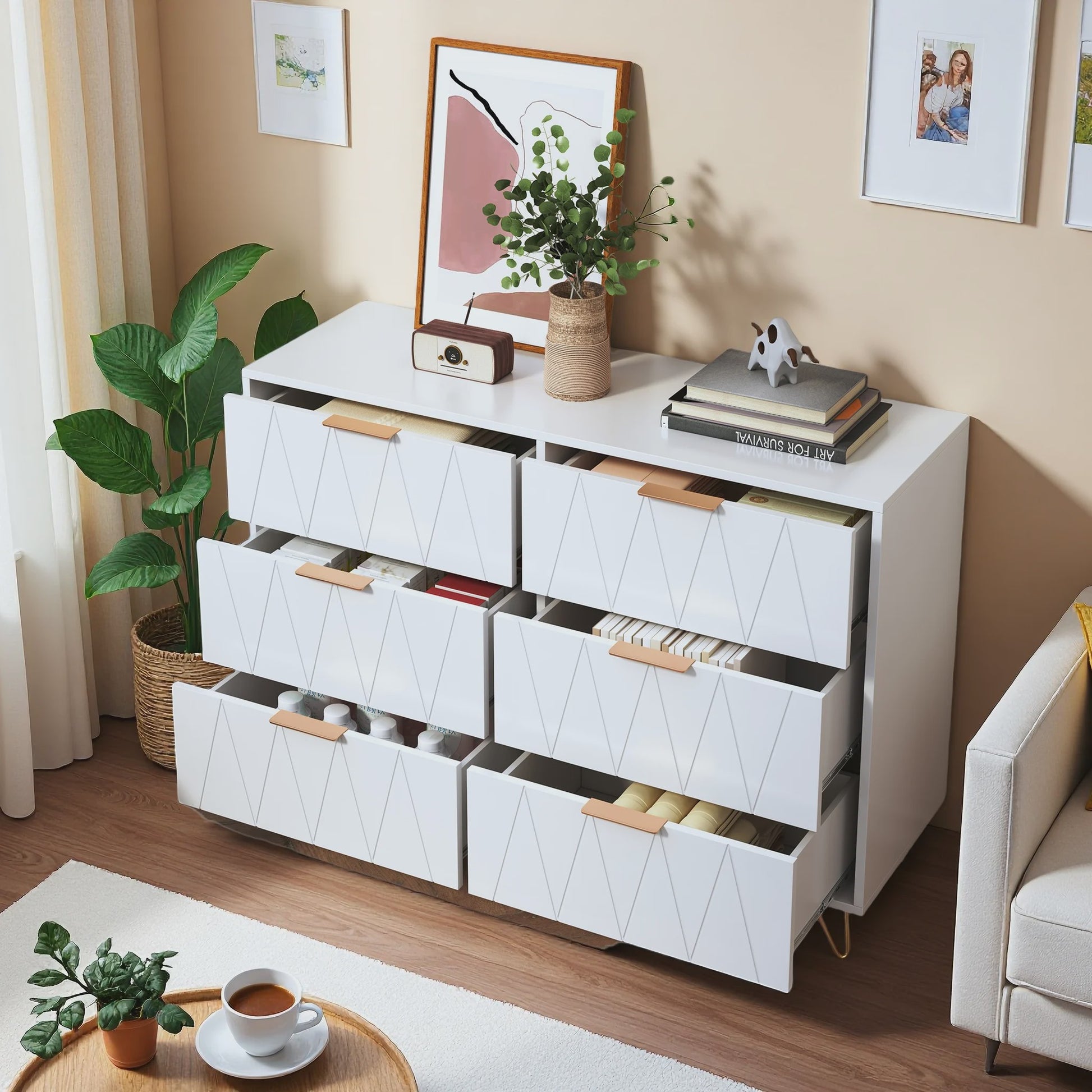 Moderne Witte Ladekast 100x34x73 cm met 6 Lades - Stijlvolle Opbergkast