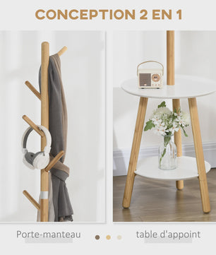 HOMCOM Kapstok met 2-in-1 Tafel en Opbergruimte - Bamboe