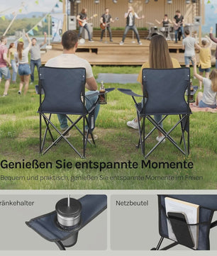 Set van 2 Campingstoelen met Drankhouder en Zijvak - Inclusief Draagtassen