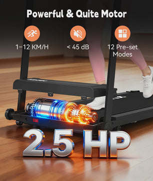 Opvouwbaar Loopband met APP Control, 2.0PK Motor, 8 Niveaus Incline & 12 Programma's - Compact Fitnessapparaat