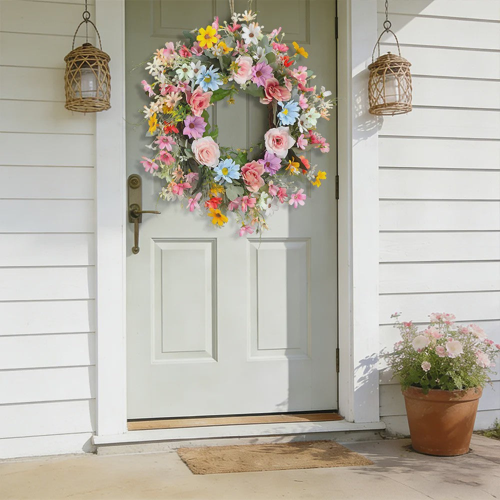 Kleurrijke Kunstbloemen Krans - Lente, Pasen, Valentijn Deurdecoratie & Woonaccessoire