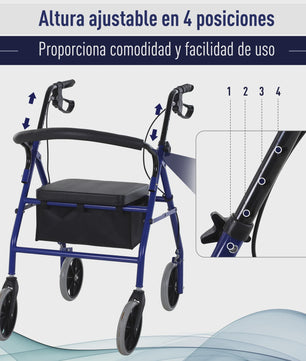 Homcom Walker for Adults with Adjustable Seat and Foldable Footrest
