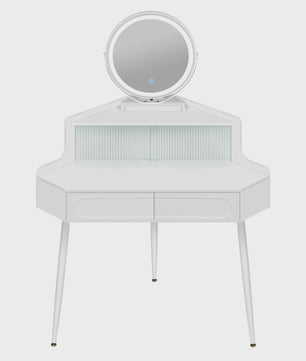 Witte Hoekkaptafel met Verstelbare Spiegelverlichting en Opbergruimte