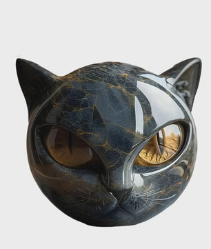 Decoratieve Zwarte Kat Steen Beeldje - Marmerlook Kattenkop voor Kantoor of Cadeau