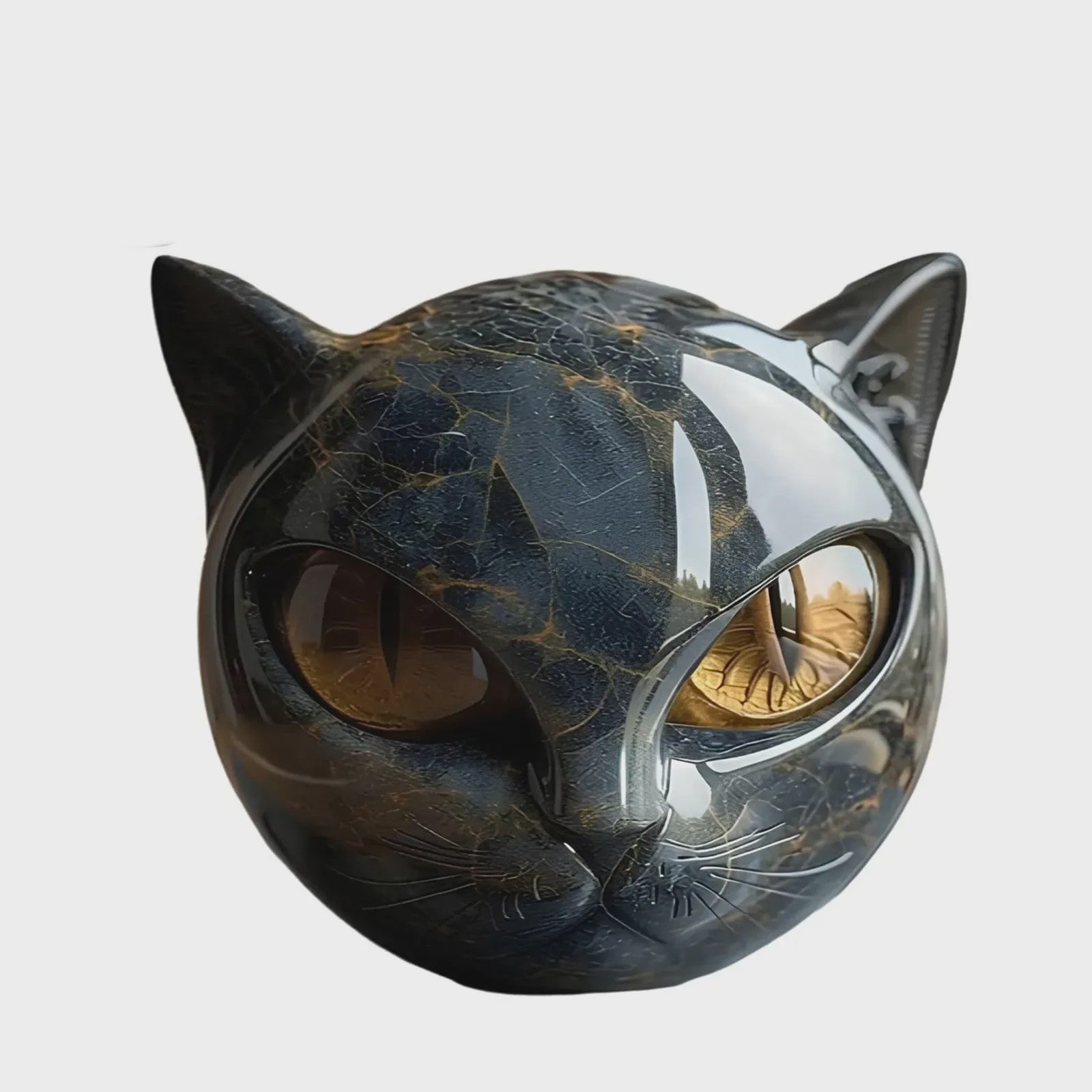 Decoratieve Zwarte Kat Steen Beeldje - Marmerlook Kattenkop voor Kantoor of Cadeau
