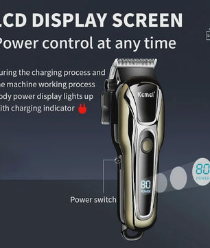 Professionele Draadloze Baard- en Haartrimmer Kemei KM-PG1990A met LCD Display & USB Opladen