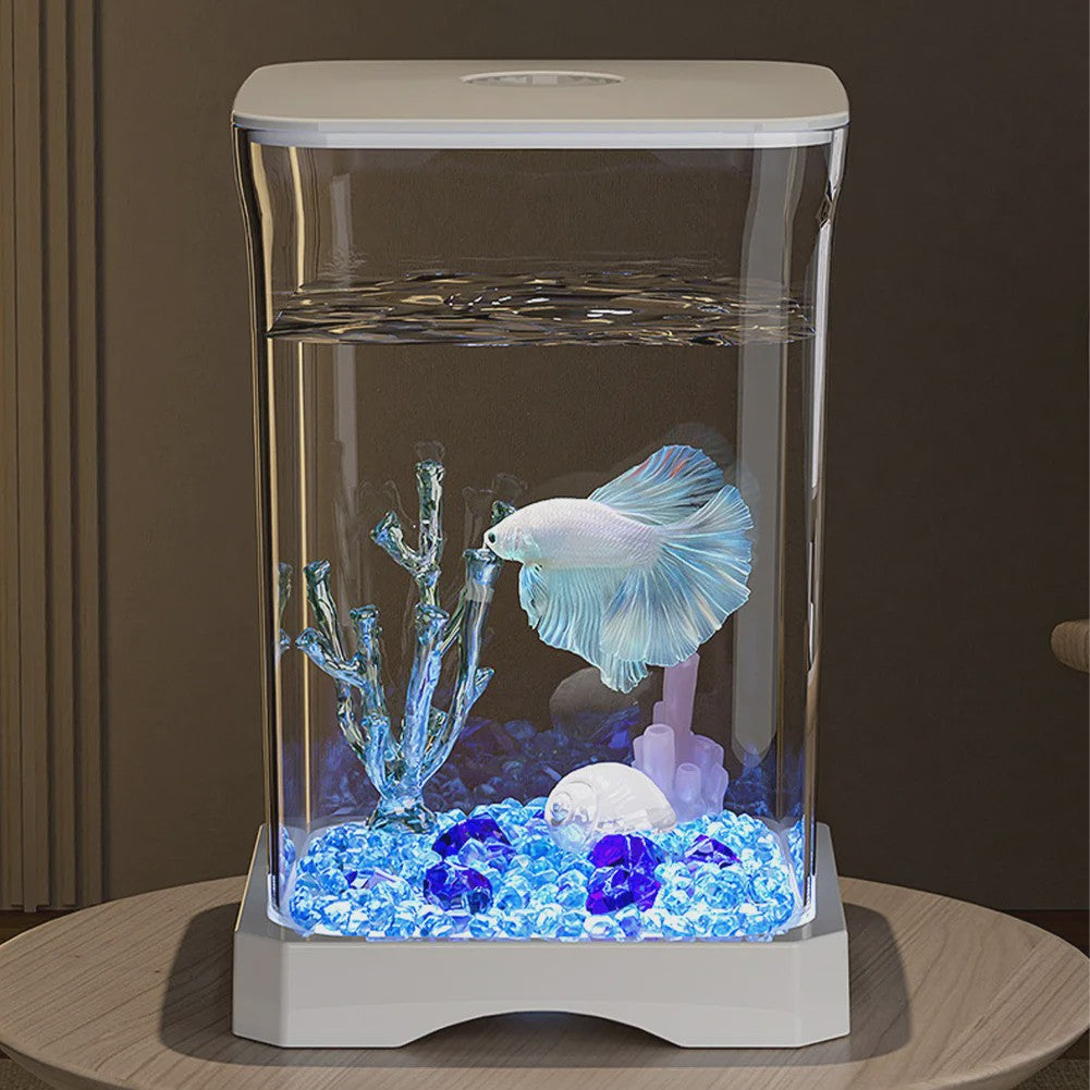Mini Aquarium Starter Kit voor Betta Vissen & Goudvissen - Compact Desktop Aquarium met Voeropening
