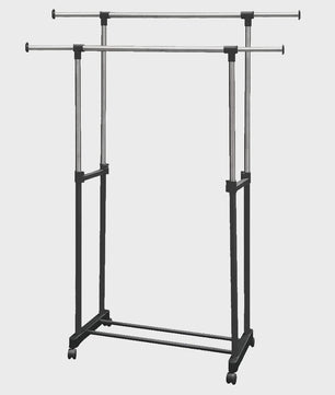 Verstelbare Kledingrek met 2 Hangen Rails en Wielen - 84-150 cm Breed
