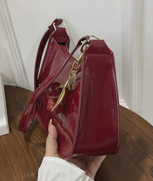 Retro PU Leren Schoudertas Dames met Kersenhanger - Vintage Crossbody Tas